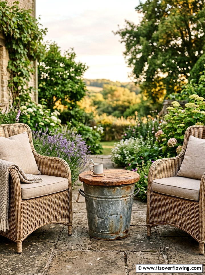Old bucket side table - 25 upcycled garden ideas with old buckets