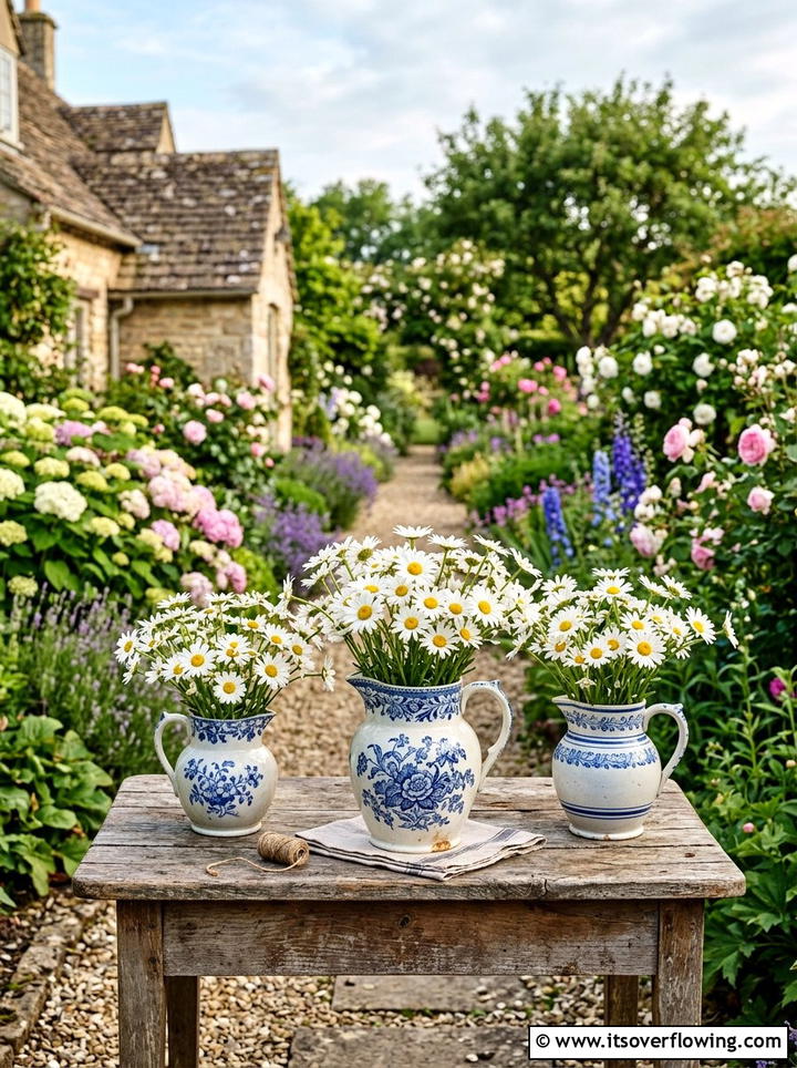 Old ceramic pitcher flower pot - 25 garden decor ideas with antique finds