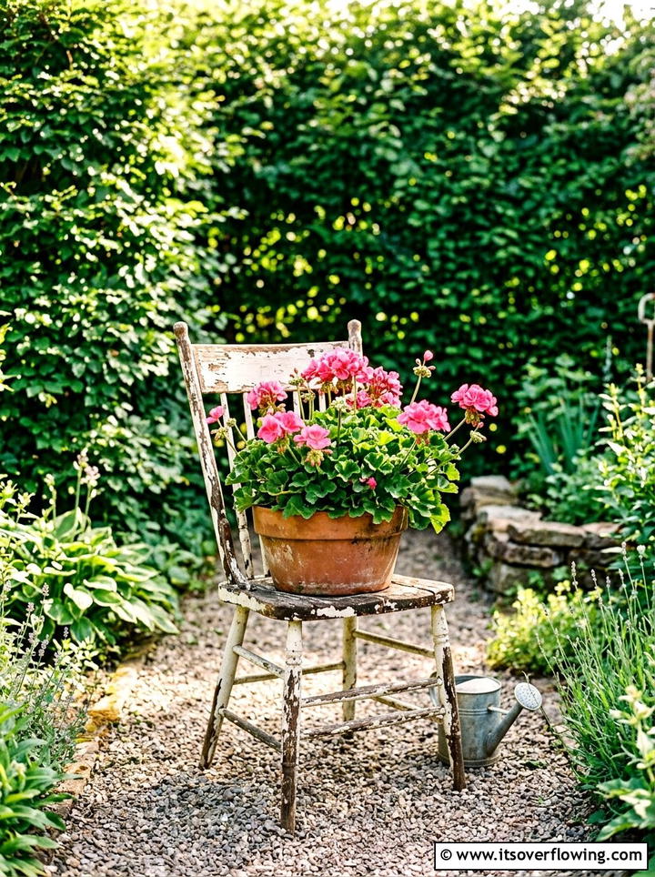 Old chair flower display - 25 upcycled garden ideas with kids projects