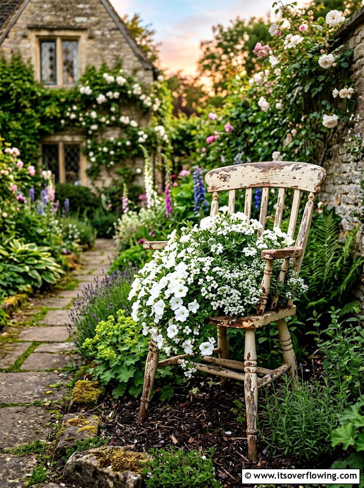 Old chair planter - 25 upcycled garden ideas for narrow spaces