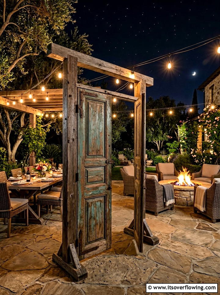 Old door patio divider - 25 garden decor ideas with old doors