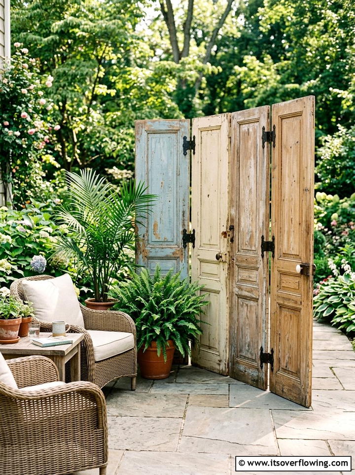 Old door privacy screen - 25 garden decor ideas with old doors