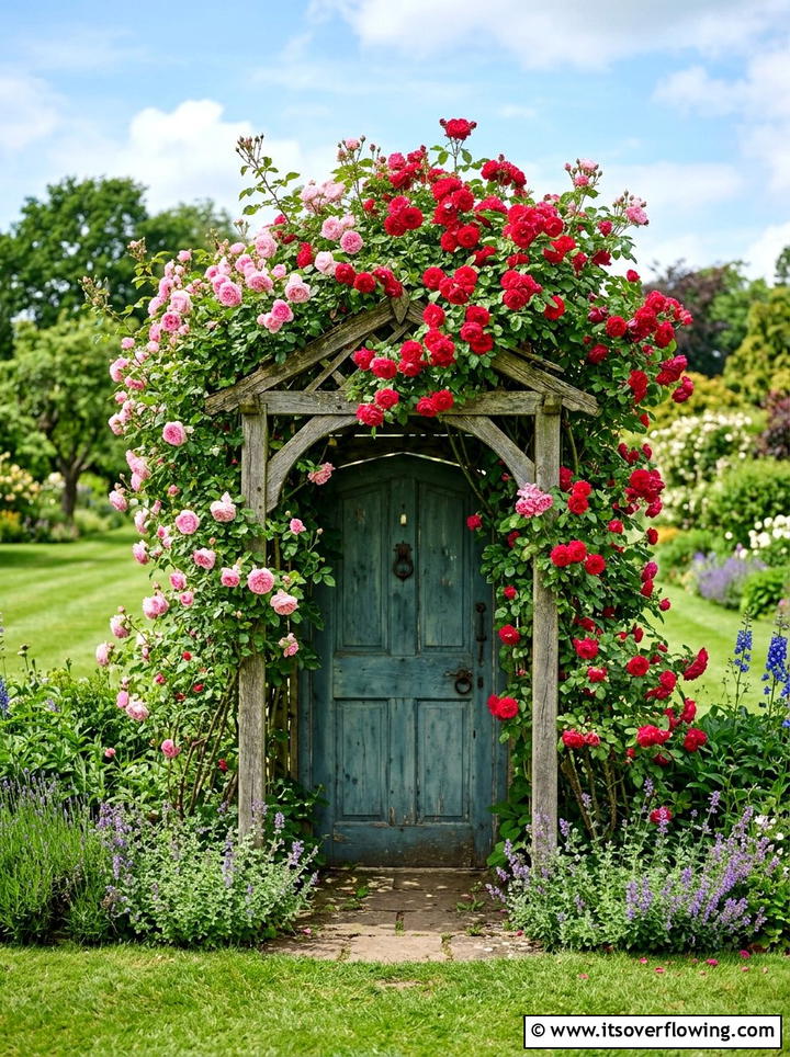 Old door trellis for climbing roses - 25 garden decor ideas with old doors