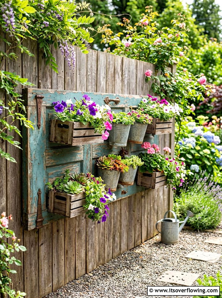 Old door wall planter - 25 garden decor ideas with old doors