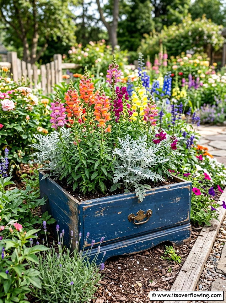 Old dresser drawer planter - 25 upcycled garden ideas with kids projects