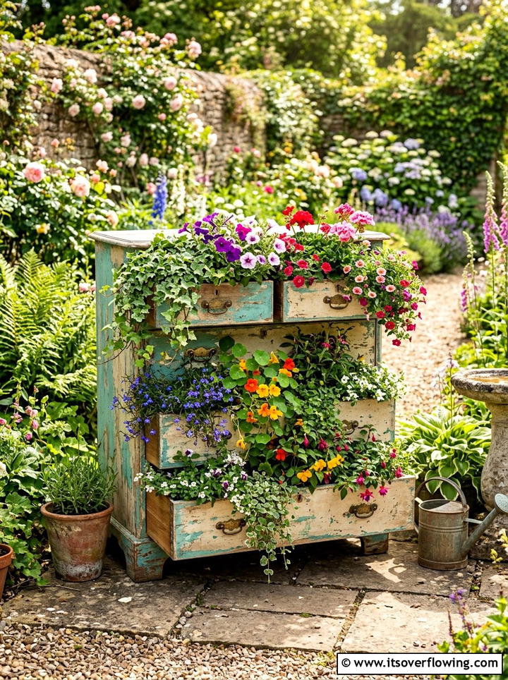 Old dresser drawer planter - 25 upcycled garden ideas with vertical gardens