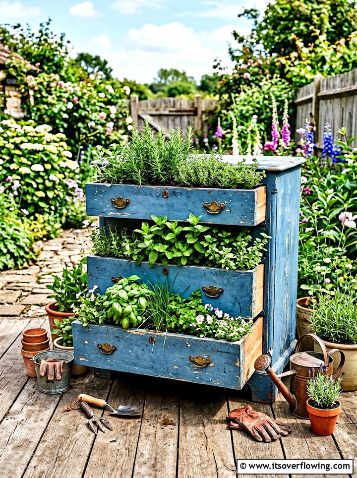 Old dresser garden planter - 25 reusing old things ideas for garden decor