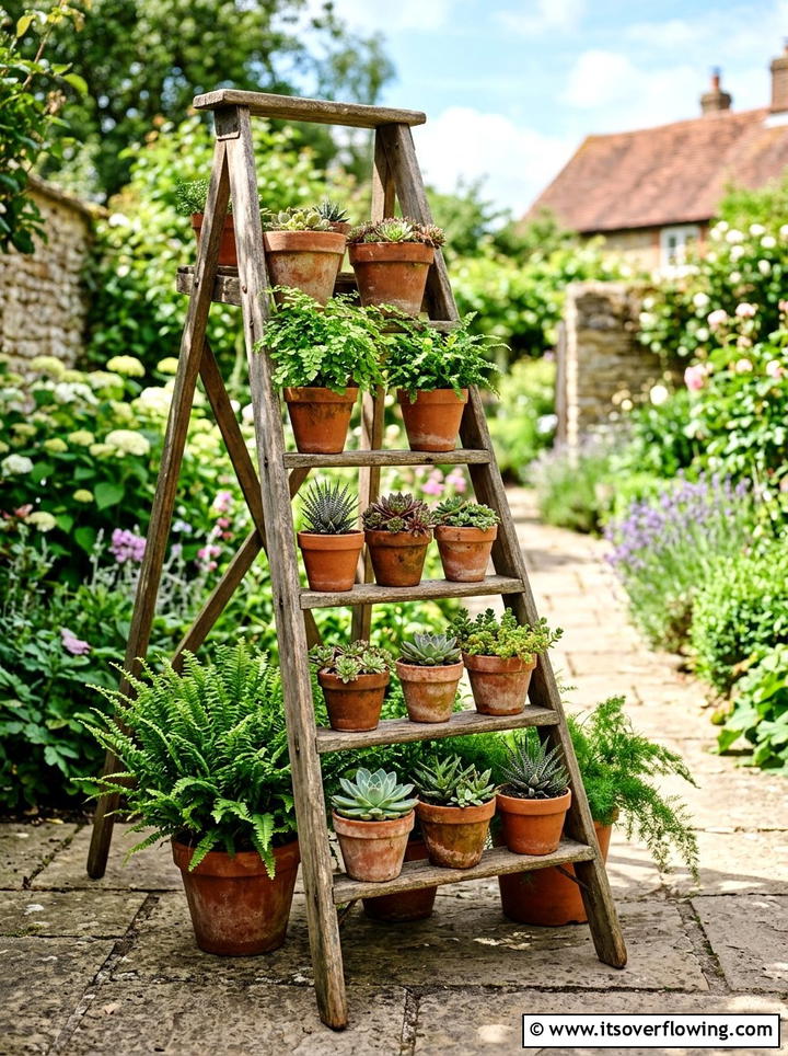 Old ladder plant display - 25 reusing old things ideas for vertical garden