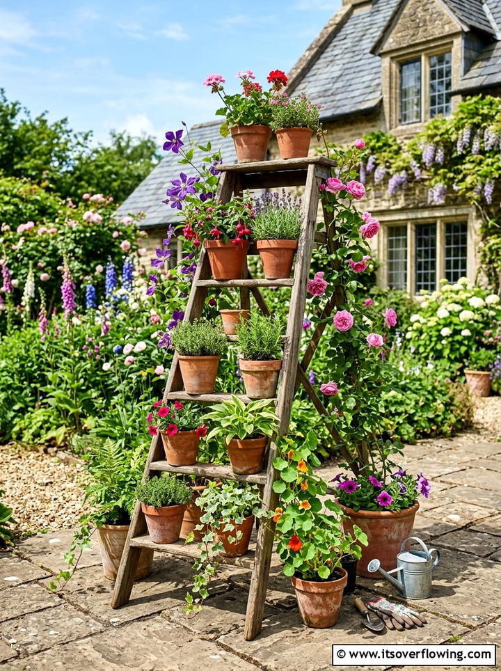 Old ladder plant stand - 25 cheap garden ideas with homemade trellis