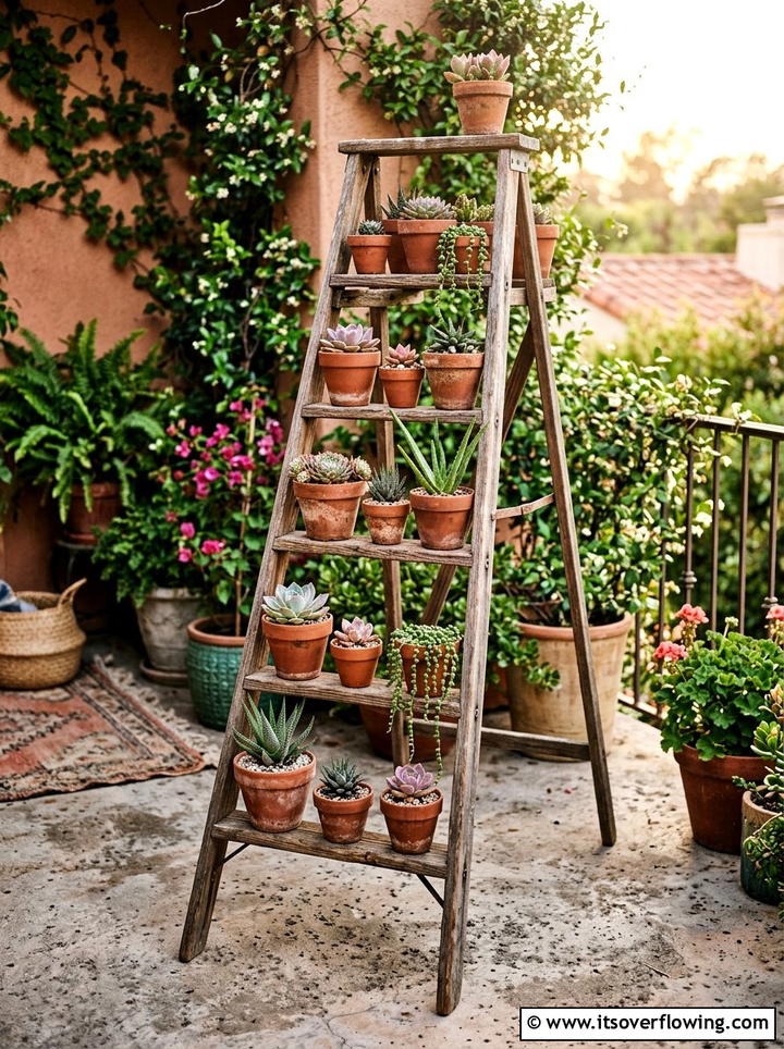 Old ladder plant stand - 25 upcycled garden ideas for balconies
