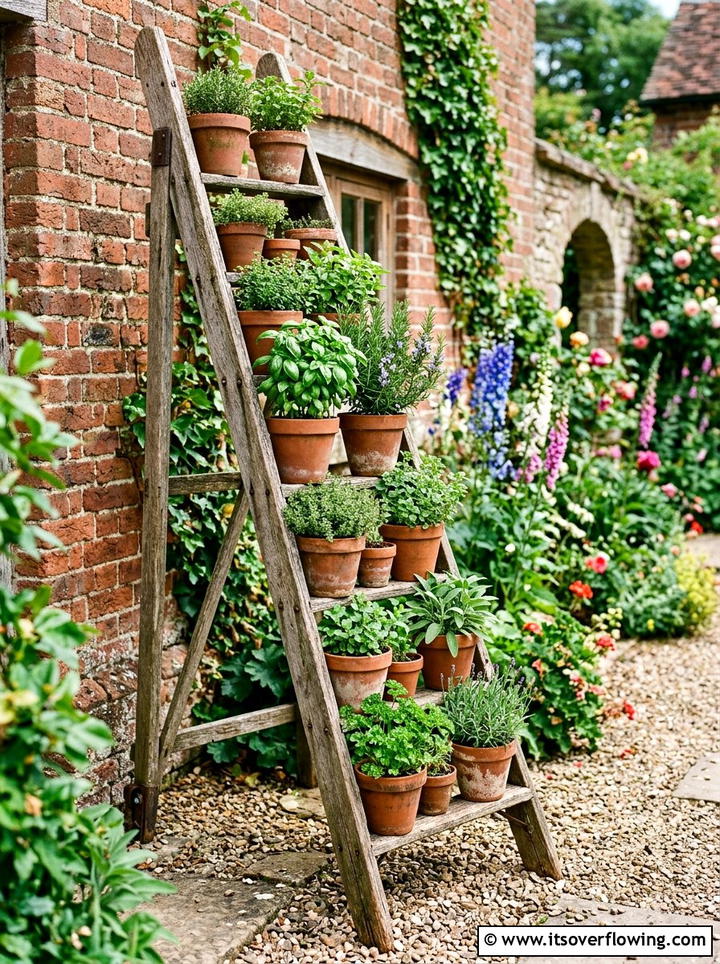 Old ladder plant stand - 25 cheap garden ideas with recycled materials