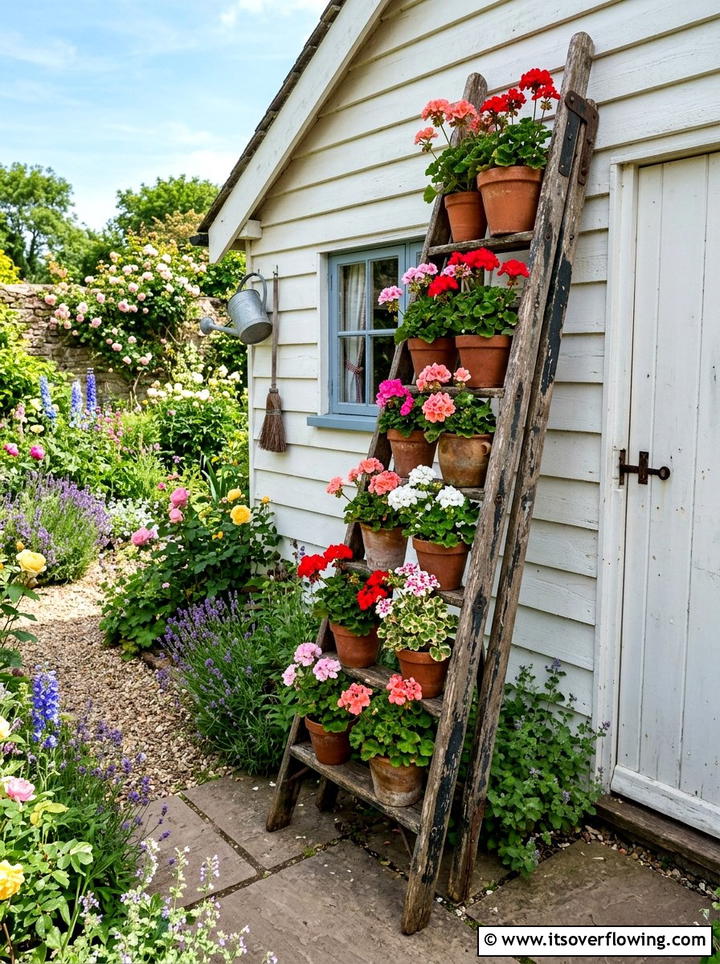 Old ladder plant stand - 25 garden decor ideas with rustic accents