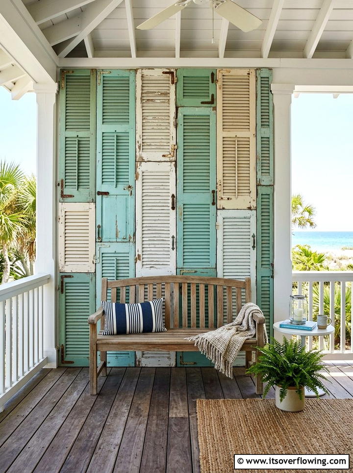 Old shutter accent wall - 25 front porch ideas with repurposed furniture
