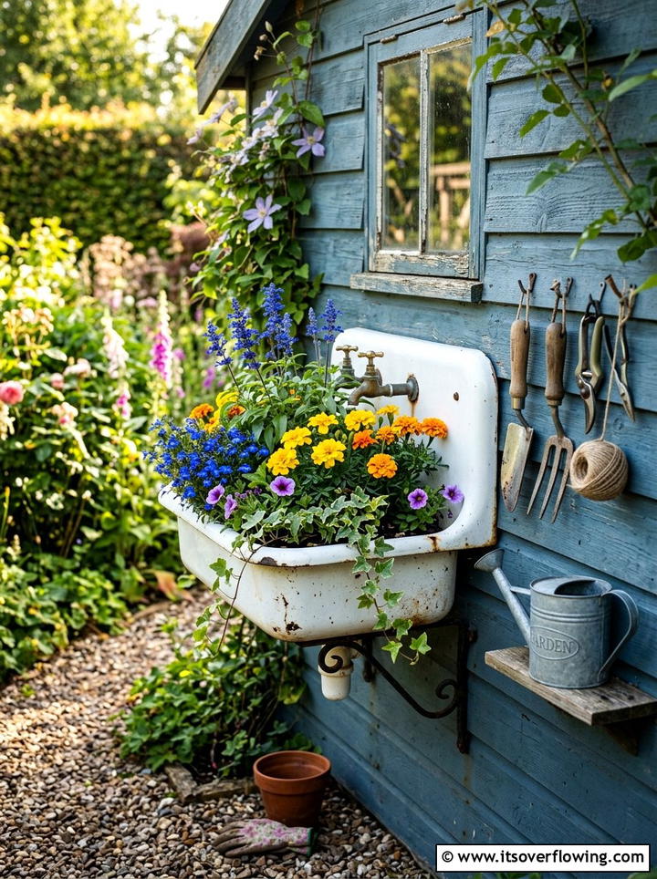 Old sink flower bed - 25 upcycled garden ideas for sunny spaces