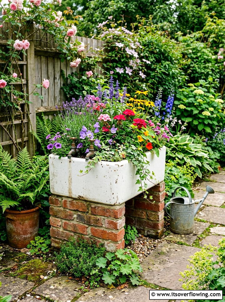 Old sink garden planter - 25 cheap garden ideas with repurposed containers