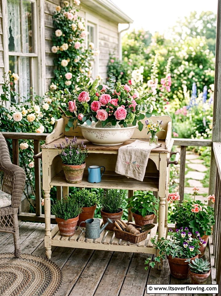 Old washstand garden - 25 recycled garden ideas with old shelves