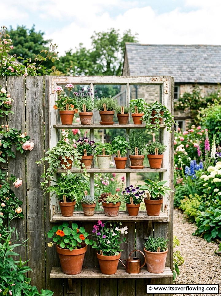 Old window frame garden - 25 upcycled garden ideas with vertical gardens