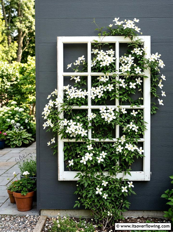 Old window frame trellis - 25 reusing old things ideas for modern garden look