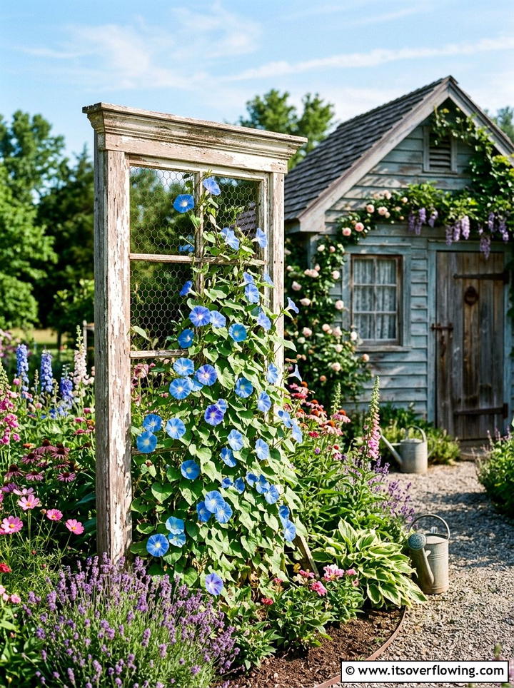 Old window frame trellis - 25 upcycled garden ideas for sunny spaces
