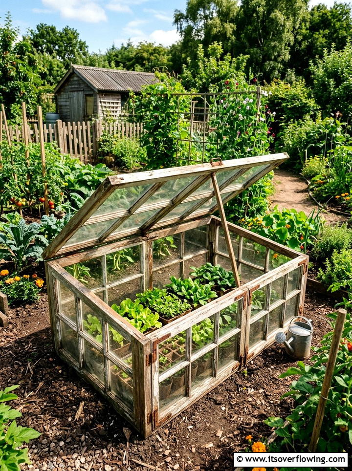 Old window greenhouse - 25 cheap garden ideas with recycled materials