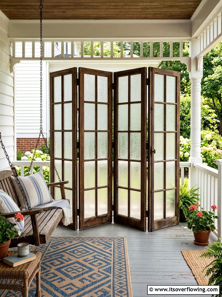 Old window privacy screen - 25 front porch ideas with repurposed windows
