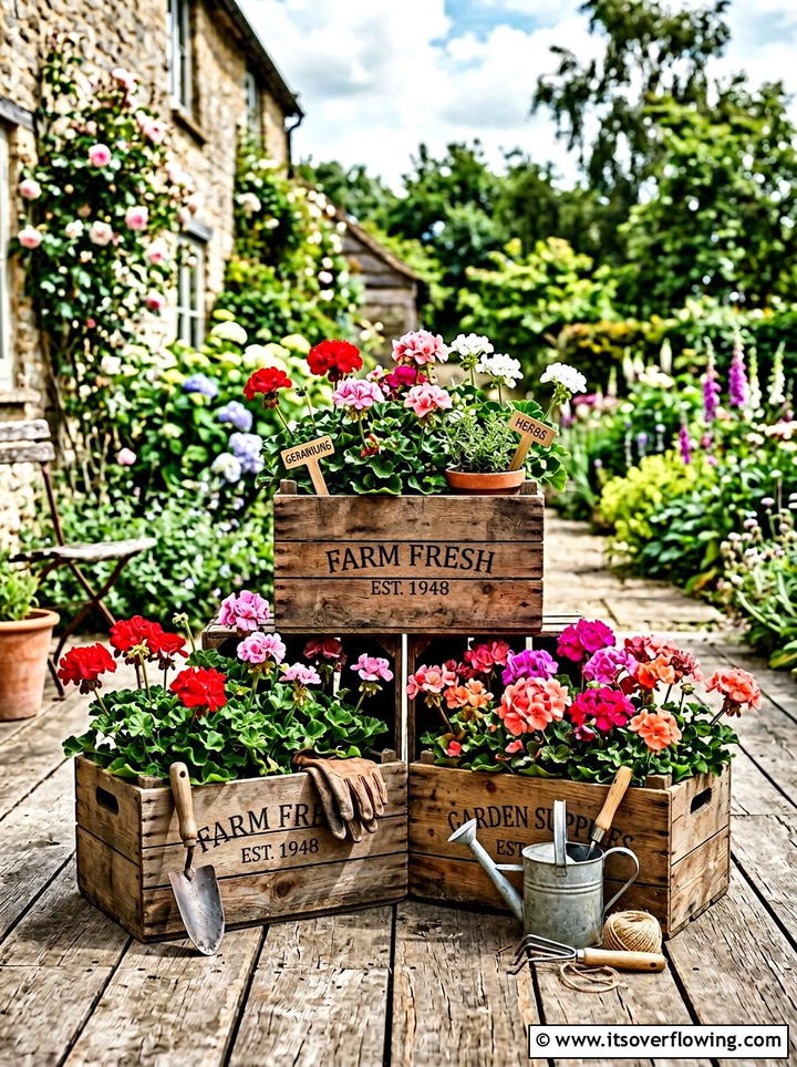 Old wooden crate plant holder - 25 garden decor ideas with antique finds