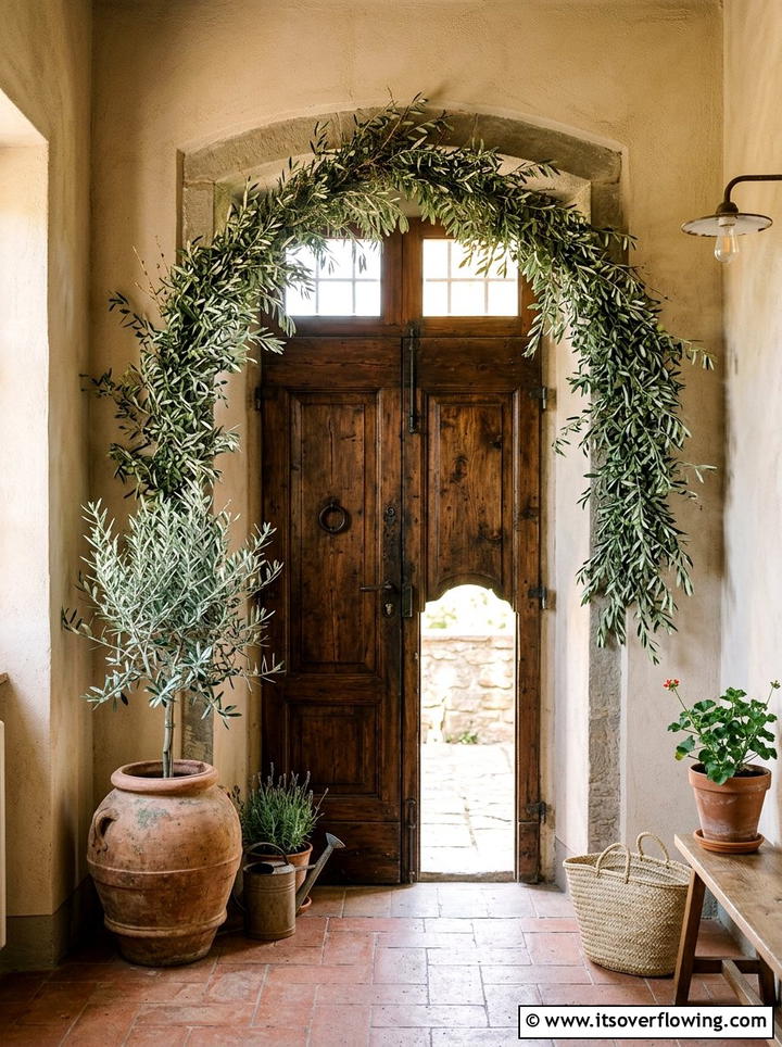 Olive Leaf Garland Entry - 25 front porch decor ideas with garlands