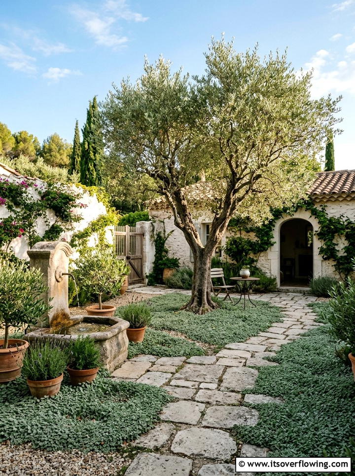 Olive Tree Courtyard - 25 garden design ideas with drought tolerant plants