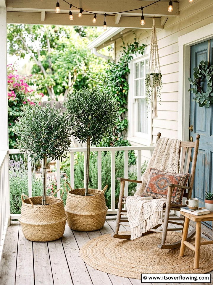 Olive tree topiary front porch styling - 25 front porch decor ideas with topiaries