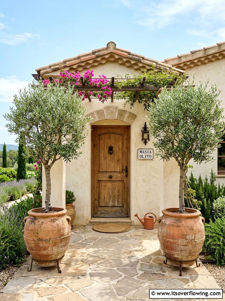 Olive trees in pots for porch - 25 front porch decor ideas with greenery