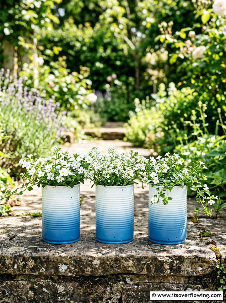 Ombre Painted Tin Can Pot - 25 upcycled garden ideas with old cans