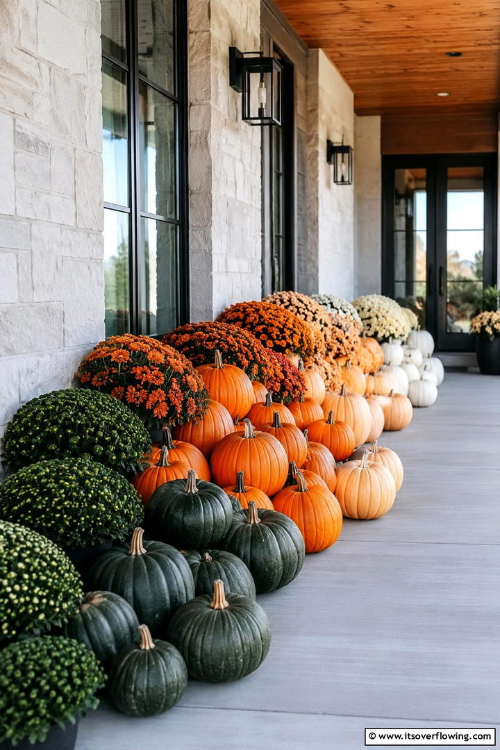 Ombre Pumpkin Gradient - 50 Modern Fall Porch Decor Ideas Roundup- Warm Welcomes