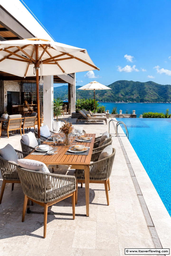 Open Air Lounge and Dining - 30 Pool Landscaping Ideas to Create a Resort-Style Backyard