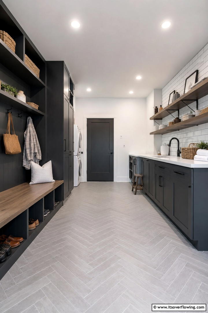 Open Concept Mudroom Design - 30 Mudroom Laundry Room Combo Ideas for Efficient Spaces