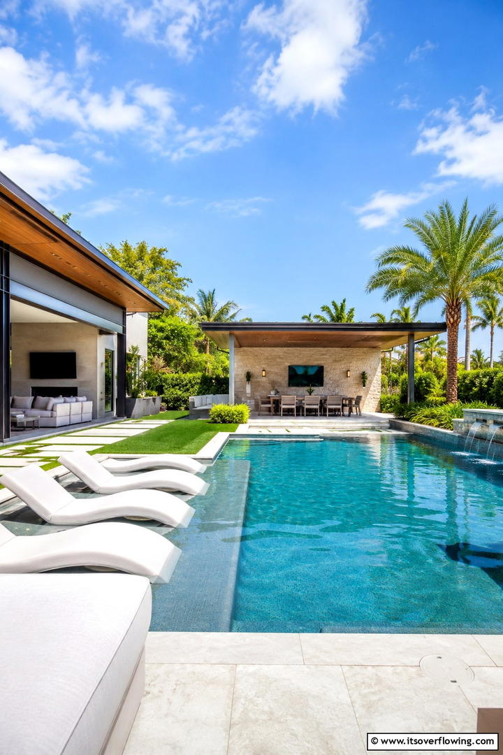 Open Plan Entertainment Area - 30 Pool Landscaping Ideas to Create a Resort-Style Backyard