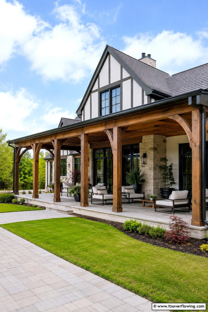 Open Porch Concepts - 30 Modern Tudor Exterior Ideas for Timeless Curb Appeal