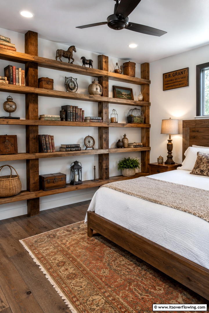 Open Shelving with Rustic Decor - 30 Shabby Chic Bedroom Ideas for Vintage-Inspired Spaces