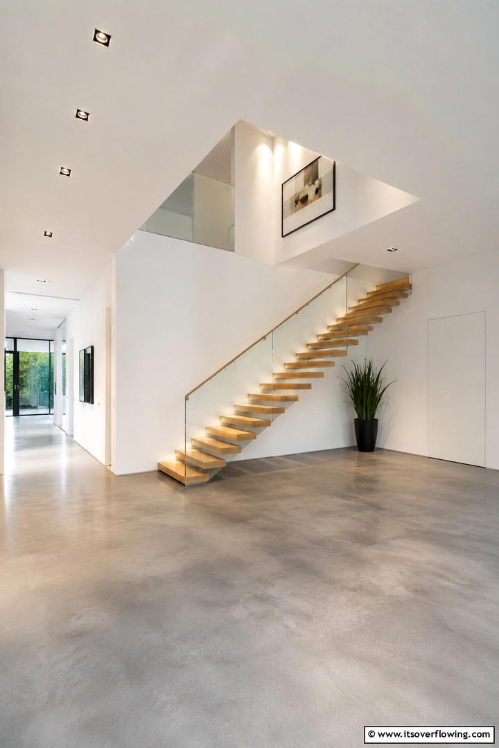 Open Space Minimal Landing - 30 Stair Landing Ideas to Maximize Functional Spaces