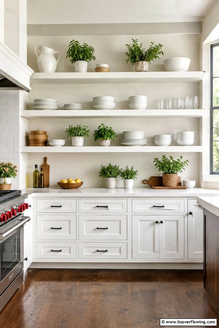 Open White Shelving - 30 Small White Kitchen Ideas for Bright, Airy Spaces