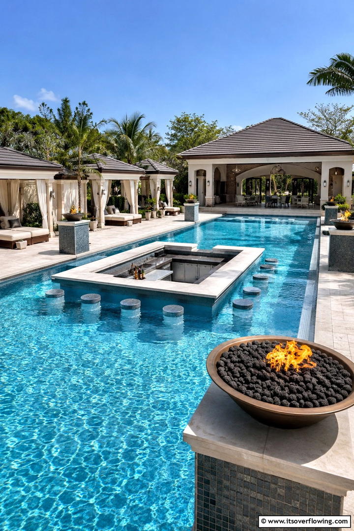 Opulent Resort Style Layout - 30 Rectangle Pool With Hot Tub Designs for Luxury Backyards