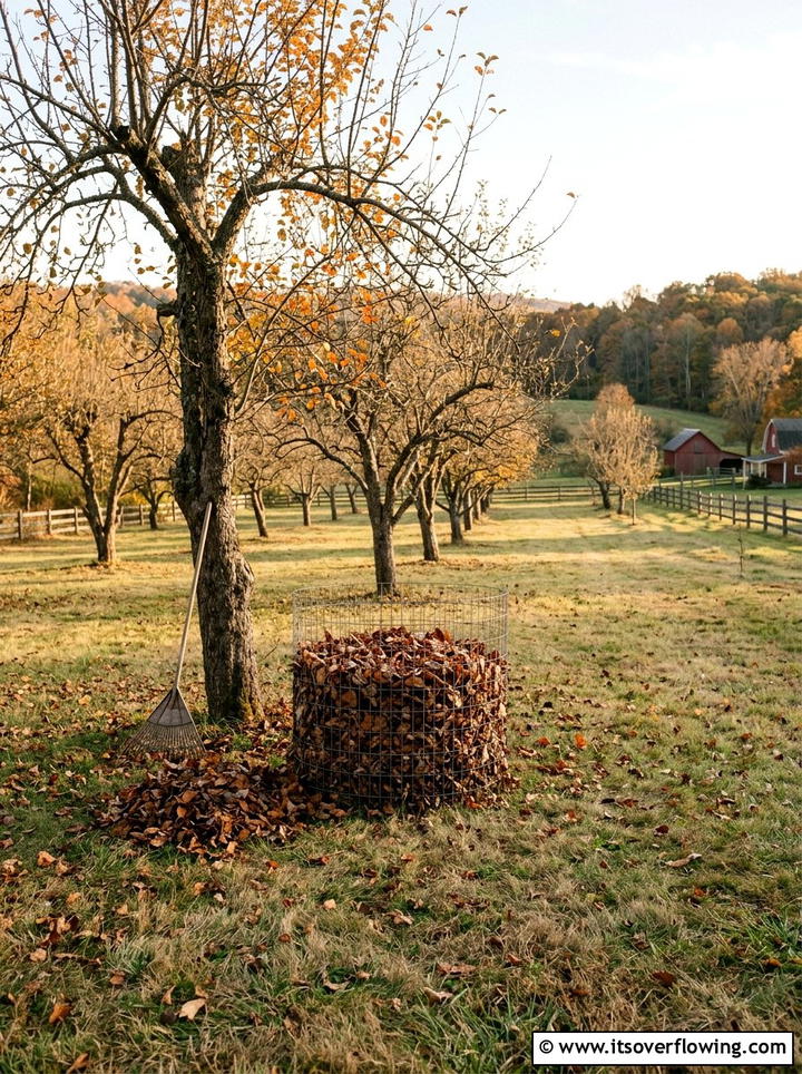 Orchard With Leaf Mold Wire Cage - 25 creative garden ideas with composting stations
