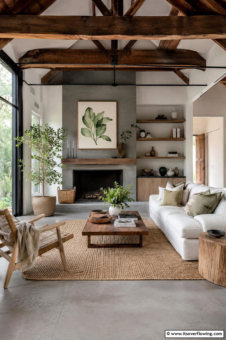 Organic Elements in a Modern Rustic Space - 30 Rustic Sage Green Living Room Ideas for Earthy Elegance