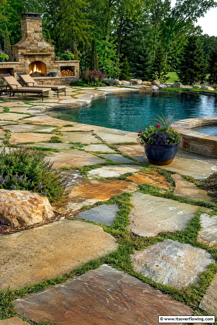 Organic Randomized Arrangements - 30 Pavers Around Pool Ideas for a Sleek and Safe Design