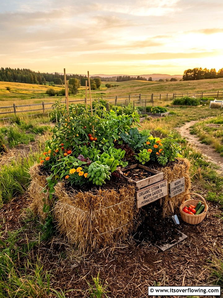 Organic Straw Bale Worm Garden - 25 recycled garden ideas with worm bins