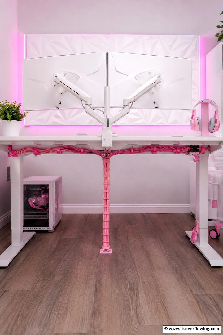 Organized Pink Cable Management - 30 Pink Gaming Setup Ideas for a Vibrant Play Space