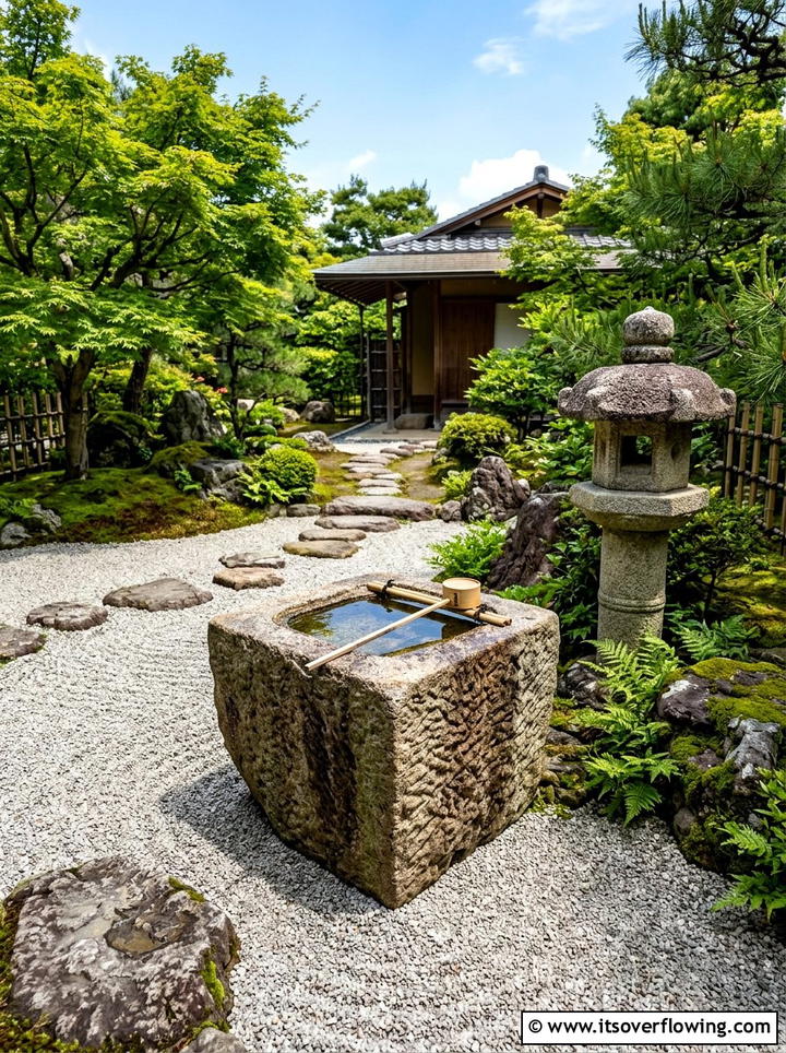 Oriental stone water bowl - 25 garden decor ideas with water bowls
