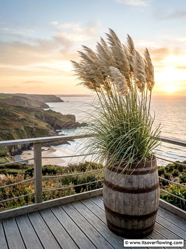 Ornamental Grass Barrel Planter - 25 backyard ideas with barrel planter