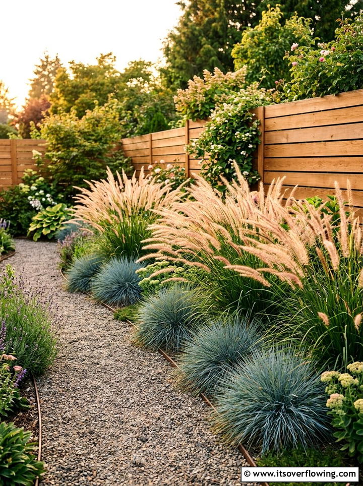 Ornamental Grass Border - 25 backyard ideas with low maintenance plants