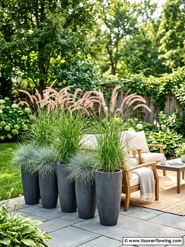 Ornamental Grass Container - 25 backyard ideas with pot clusters