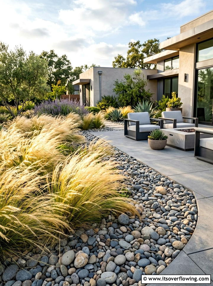 Ornamental Grass Rock Bed - 25 creative garden ideas with dry creek beds
